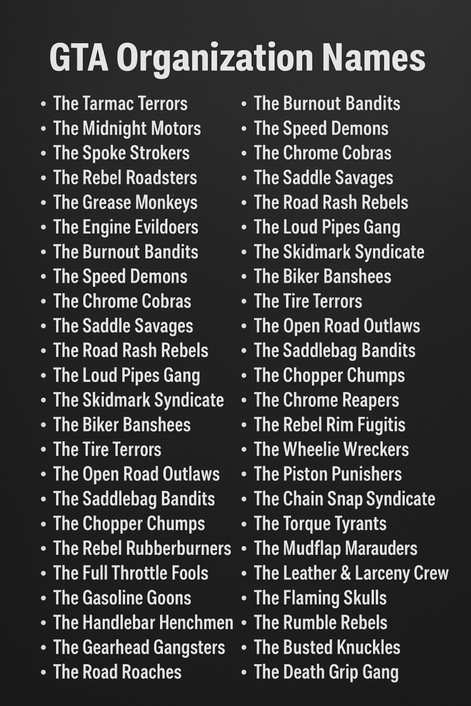 1000+ Unique and Funny GTA Organization Names 2025